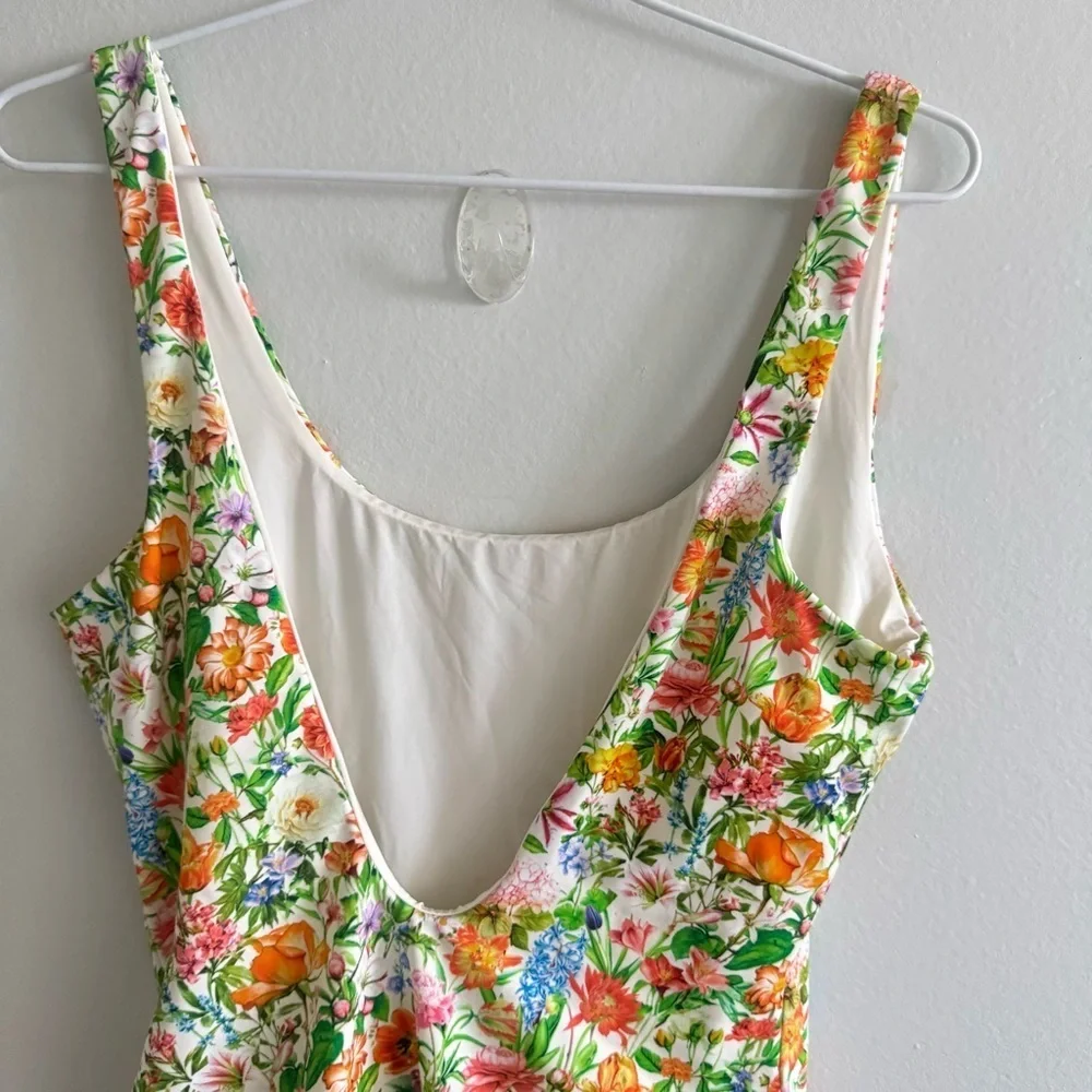 Onia Rachel Floral Scoop One-Piece in Lily White Size Large